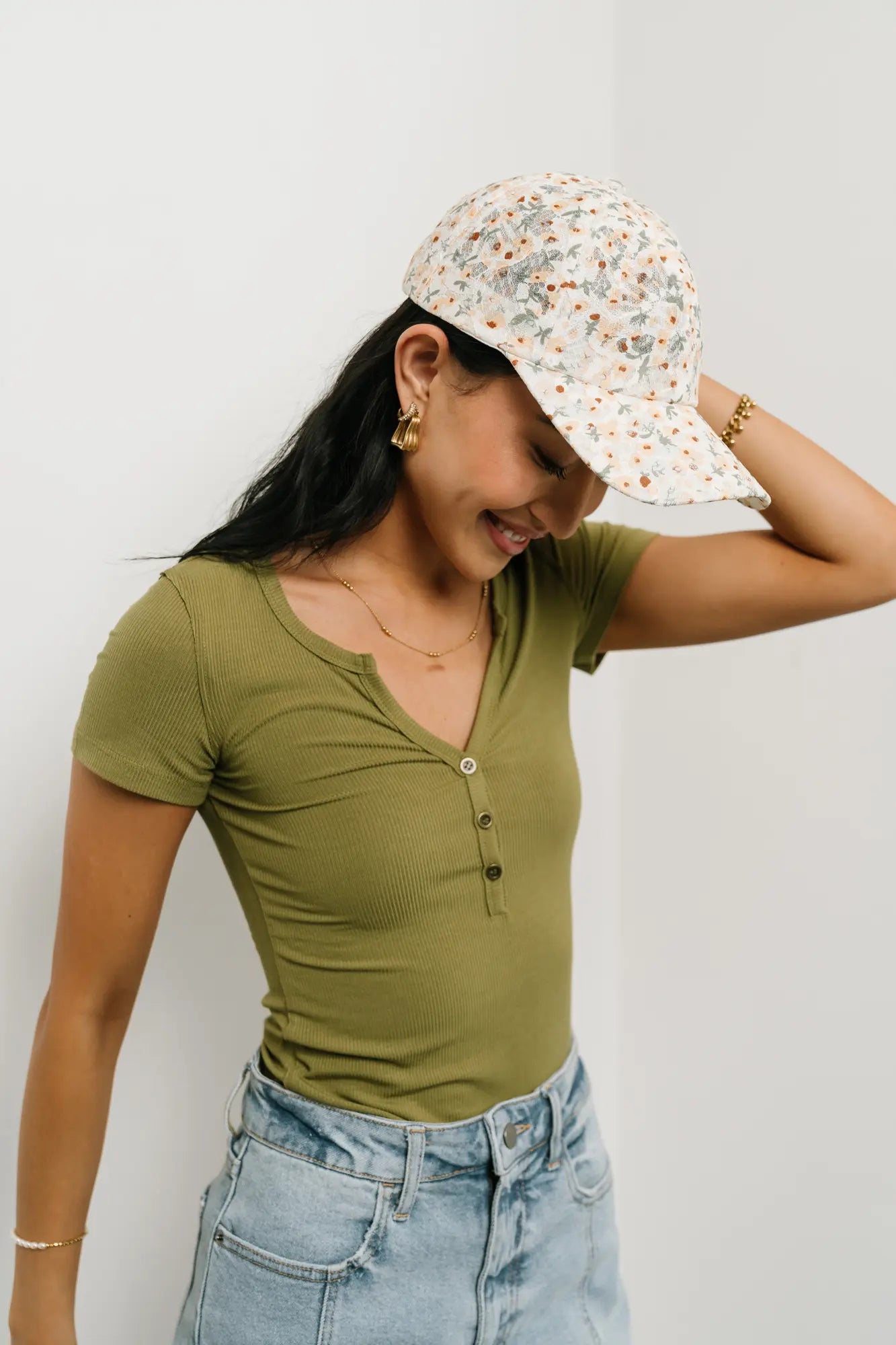 Floral Baseball Cap in Yellow