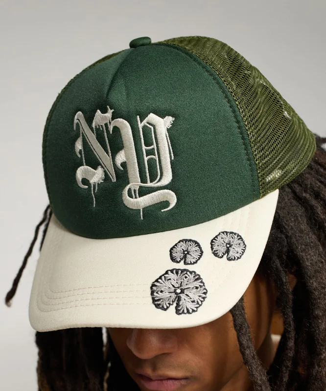 NY Embroidery Trucker Hat - Olive Green