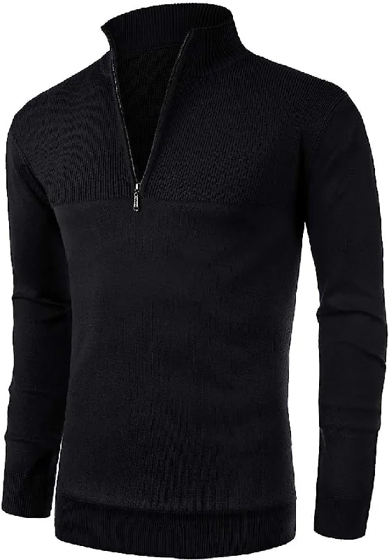 Iceglad Mens Slim Fit Zip Up Mock Neck Polo Sweater Casual Long Sleeve Sweater and Pullover Sweaters with Ribbing Edge