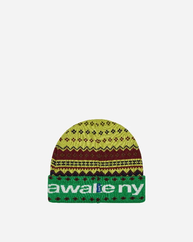 Intarsia Knit Beanie Green