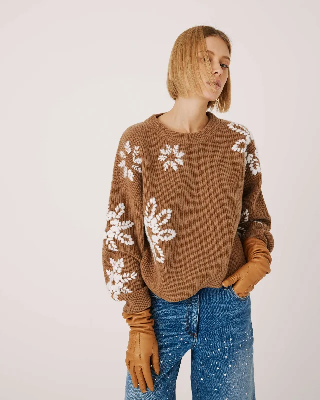 SFIZIO - WOOL BLEND CREWNECK SWEATER WITH HAND EMBROIDERED FLOWERS