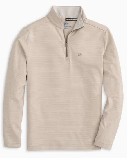 Southern Tide Boys Cruiser Heather Micro Striped Quarter Zip - Heather Sand Surge