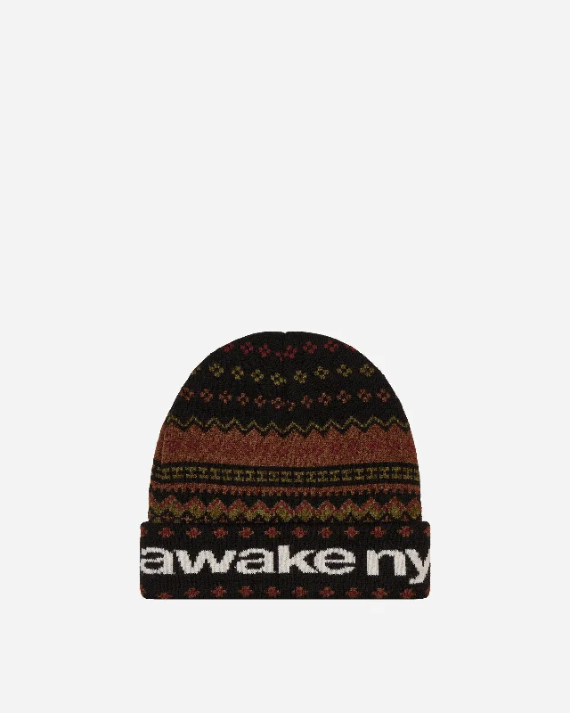 Intarsia Knit Beanie Black