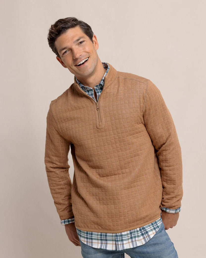 Southern Tide Men's Fairwood Reversible Quarter Zip - Hazelnut Khaki