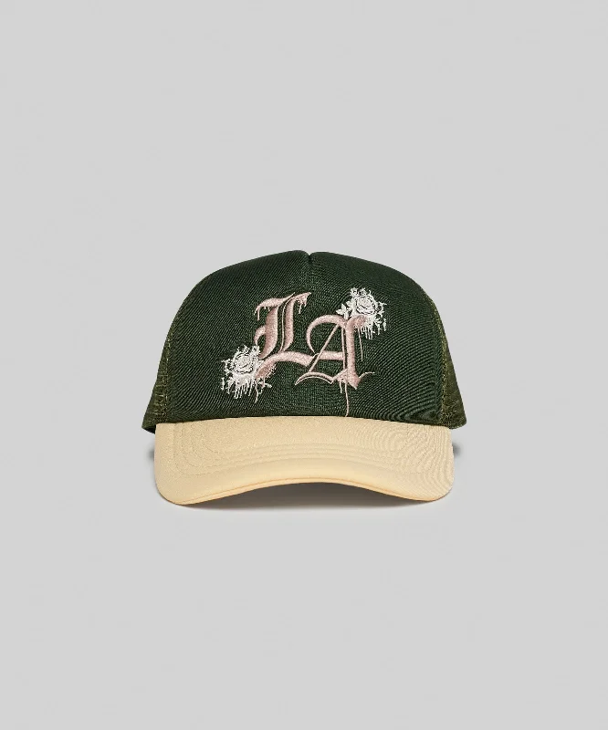 LA Embroidery Trucker Hat - Olive Green