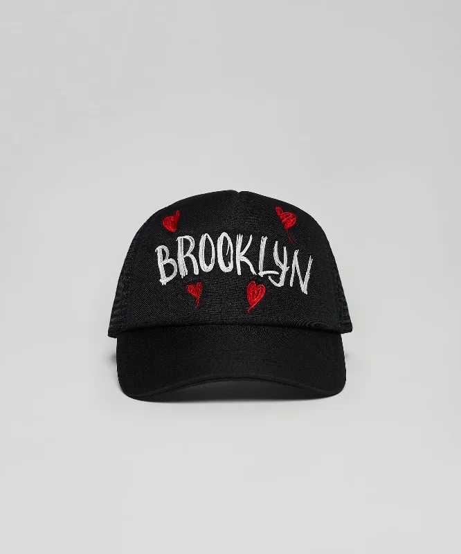 Brooklyn Embroidery Trucker Hat - Black