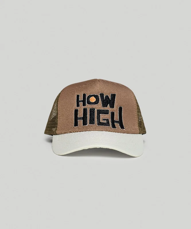 How High Embroidery Trucker Hat - Khaki