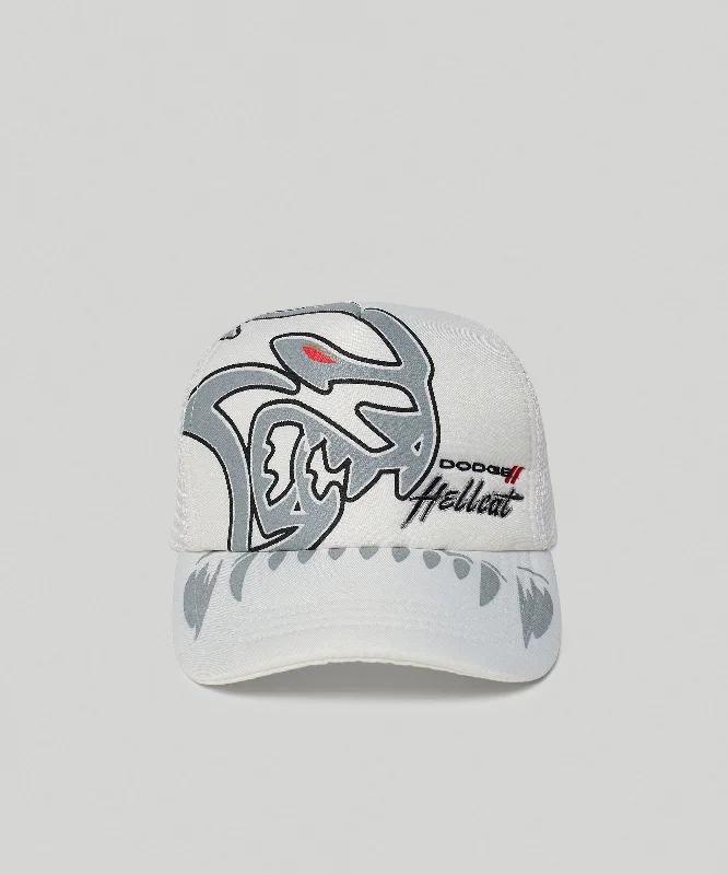 Dodge Hellcat Embroidery Trucker Hat - White