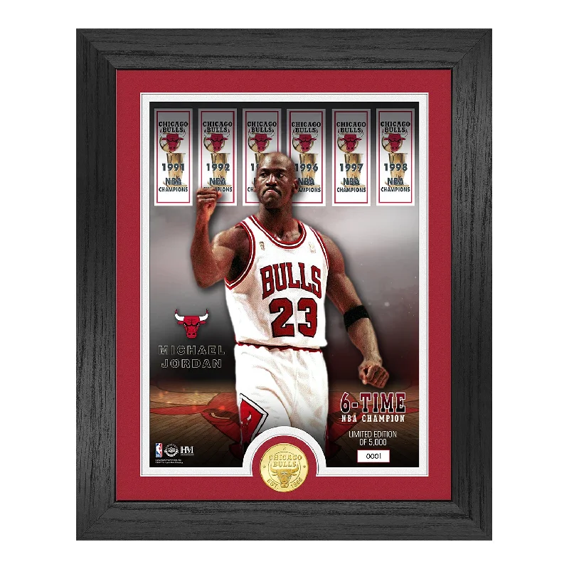 Chicago Bulls Michael Jordan 6-Time NBA Champ Banners Bronze Coin Photo Mint