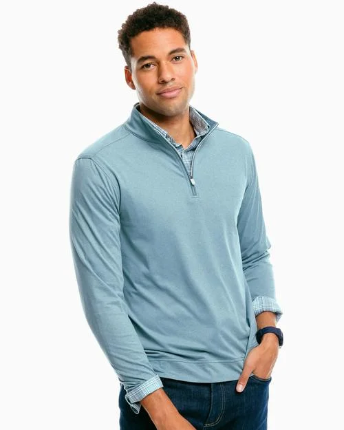 Southern Tide Backbarrier Heather Performance Quarter Zip Pullover - Heather Sterling