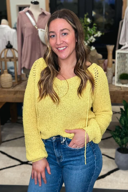 Yellow Crochet Textured Sweater