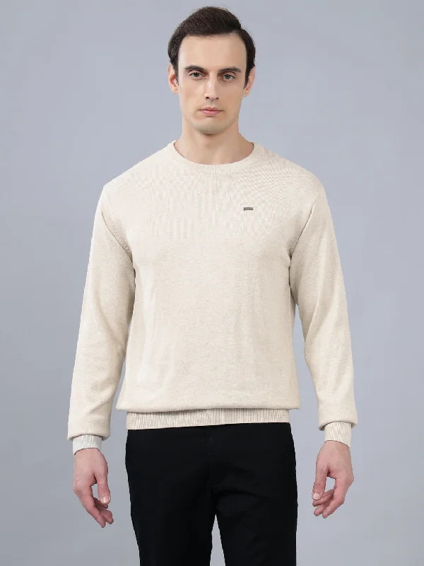 Men's Ivory Solid Full Sleeve Sweater