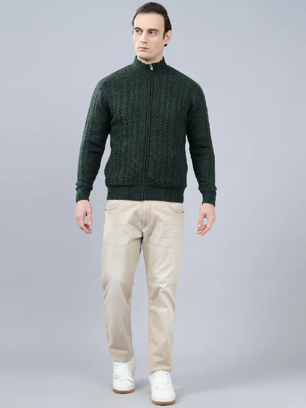 Men's Jacquard Green Full Sleeve Sweater