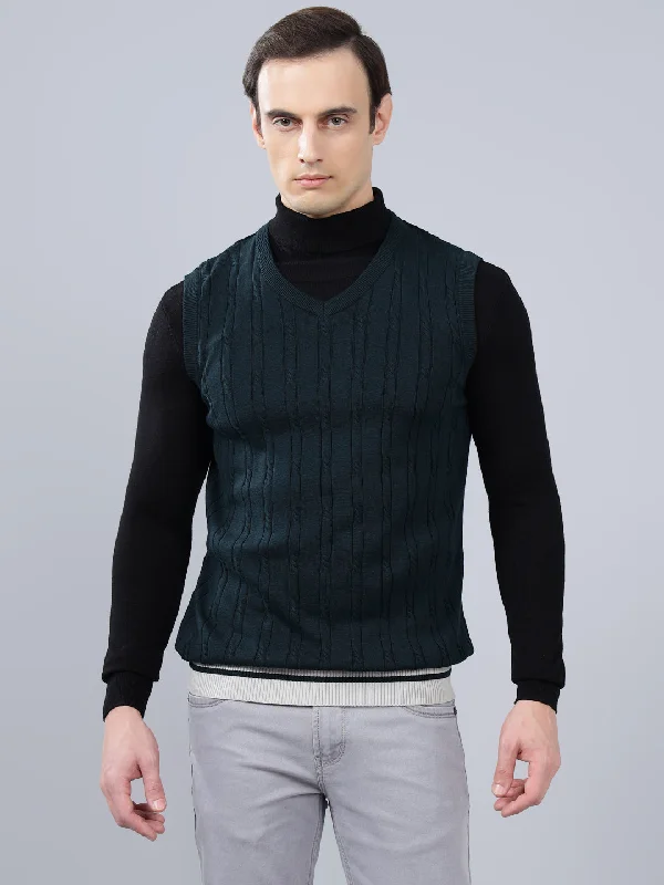 Men's Jacquard Navy Blue Sleeveless Sweater