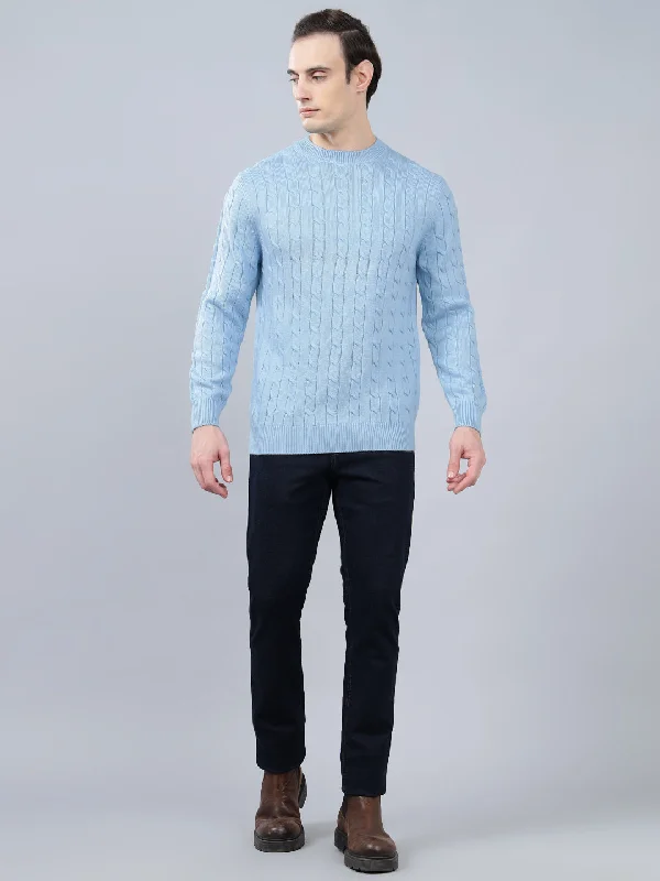 Men's Jacquard Sky Blue Full Sleeve Sweater