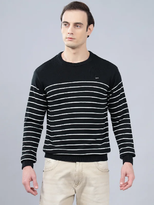 Men's Navy Blue Striped Full Sleeve Sweater