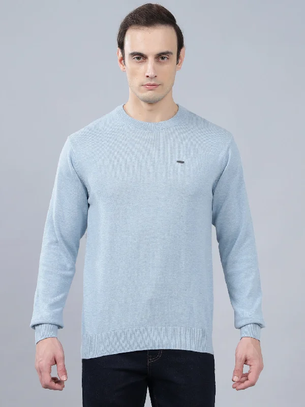 Men's Sky Blue Solid Full Sleeve Sweater