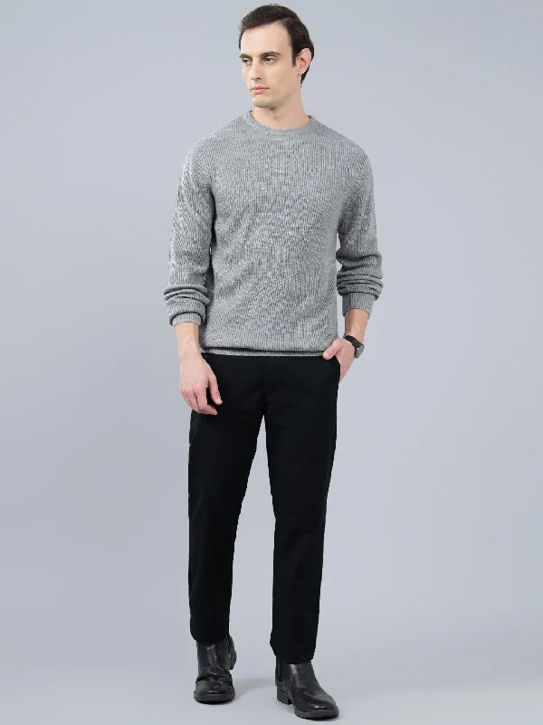 Men's Solid Grey Full Sleeve Sweater