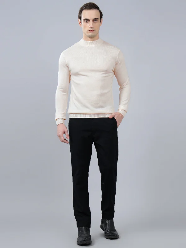 Men's Solid White Full Sleeve Sweater