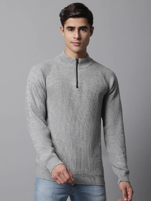 Men Grey Melange Sweater