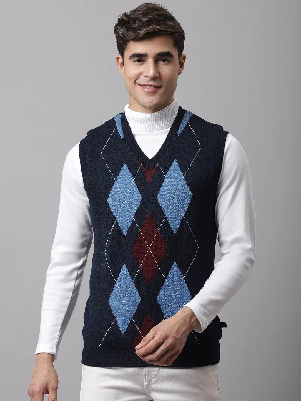 Men Navy Blue Sweater