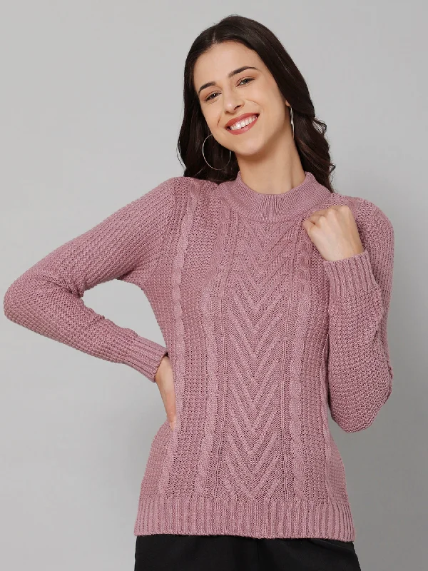 Women's Casual  Lilac Round neck Pullover Sweater