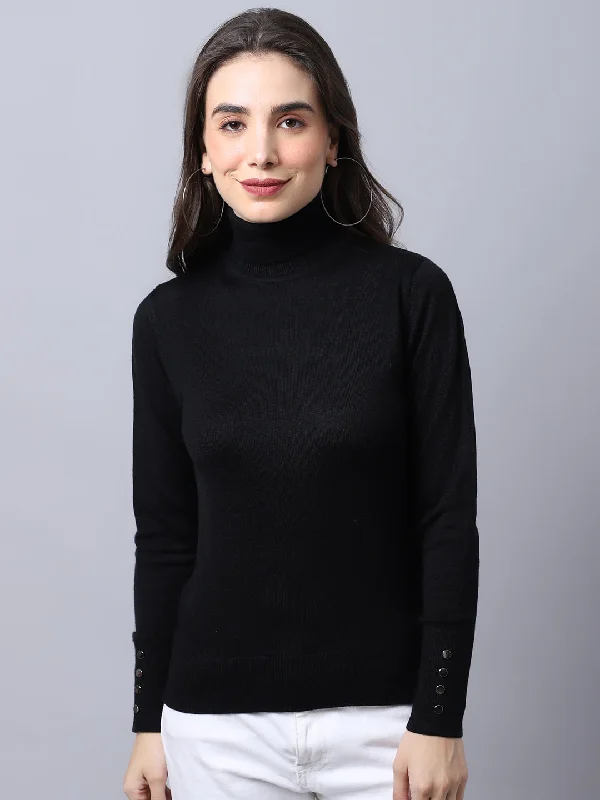 Women's Casual  Black Turtle neck Pullover Sweater