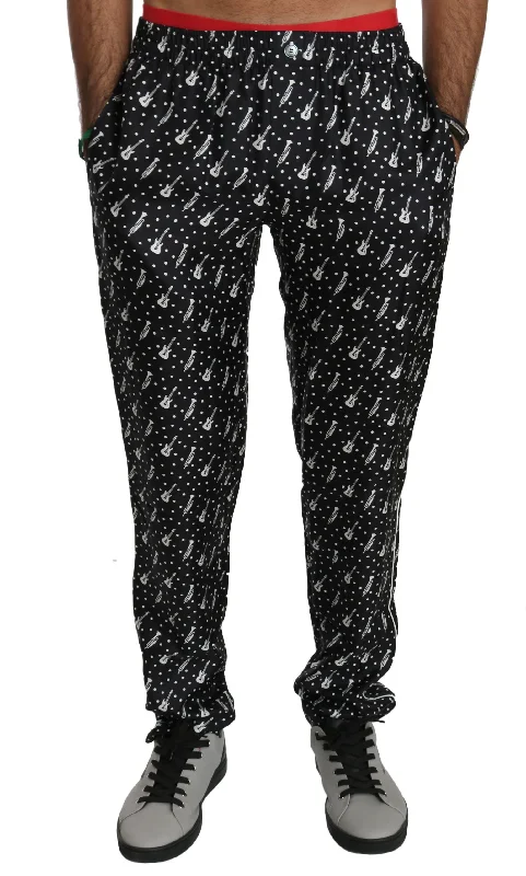 Dolce & Gabbana Elegant  Musical Instrument Print Silk Men's Pants