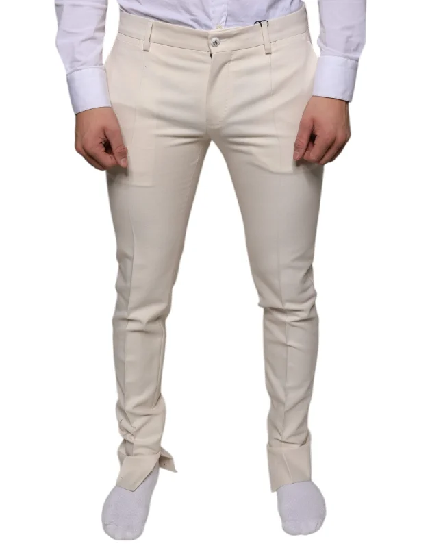 Dolce & Gabbana ivory Chino Wool Skinny Men's Pants