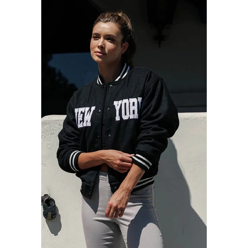 New York Patch Varsity Bomber - Black