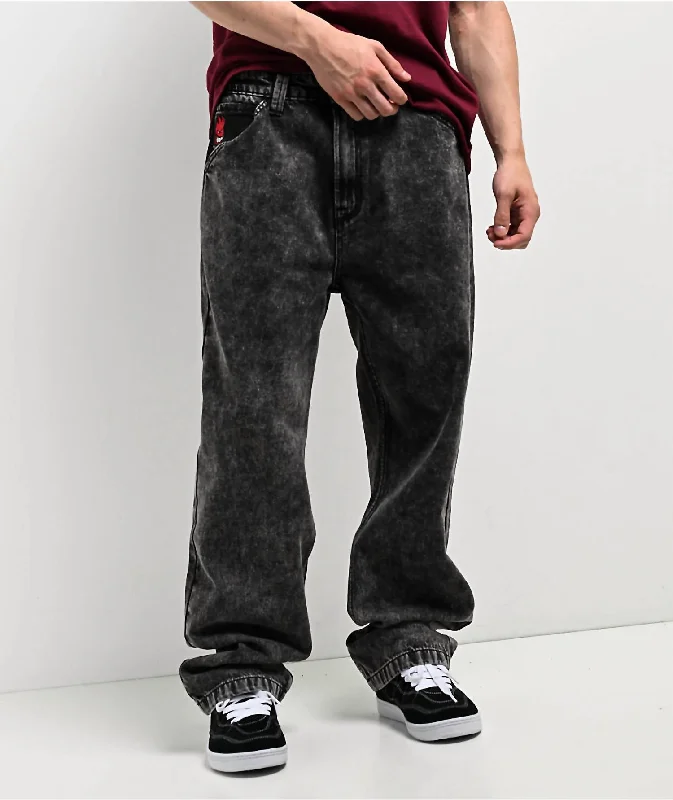 Men's Baggy Fit Denim Pants In Black Stone Wash