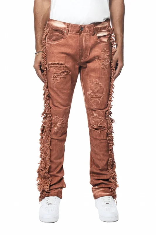 Men's Frayed Stacked Denim Jean In Rust