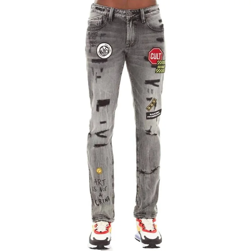 Men's Rocker Slim Graffiti Jean In Black Acid