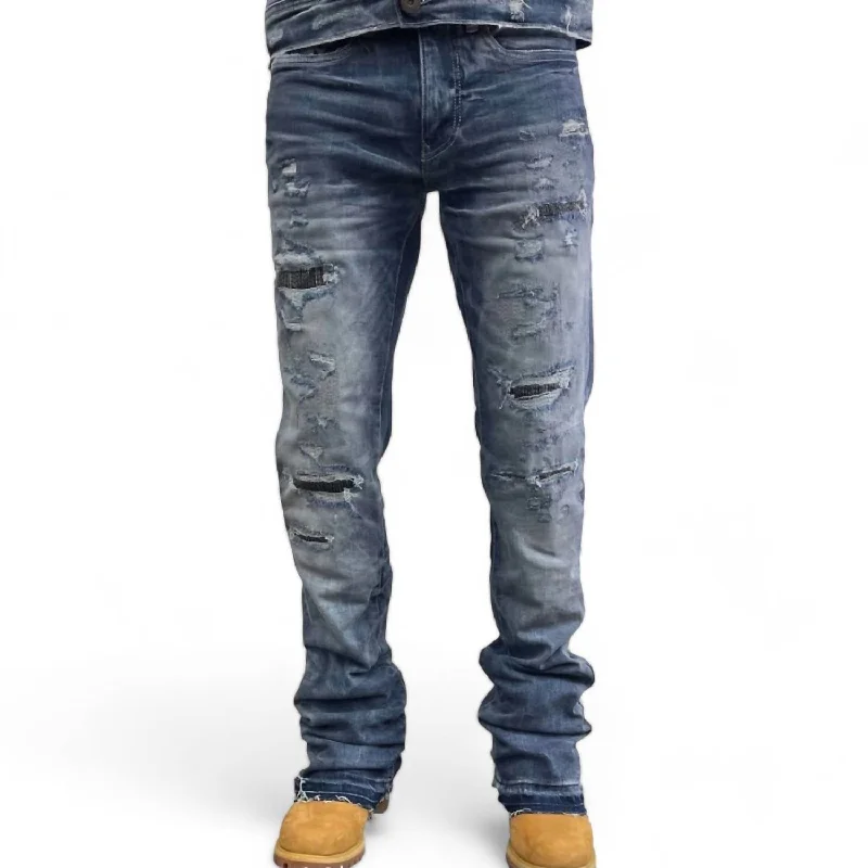 Men's Theo Slight Flare Stack Denim Jean In Aged Wash