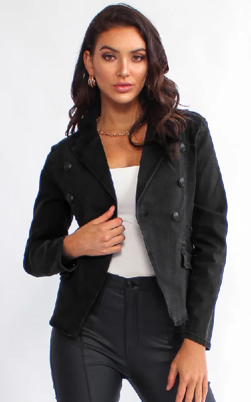 Royalty Denim Blazer Jacket - Black