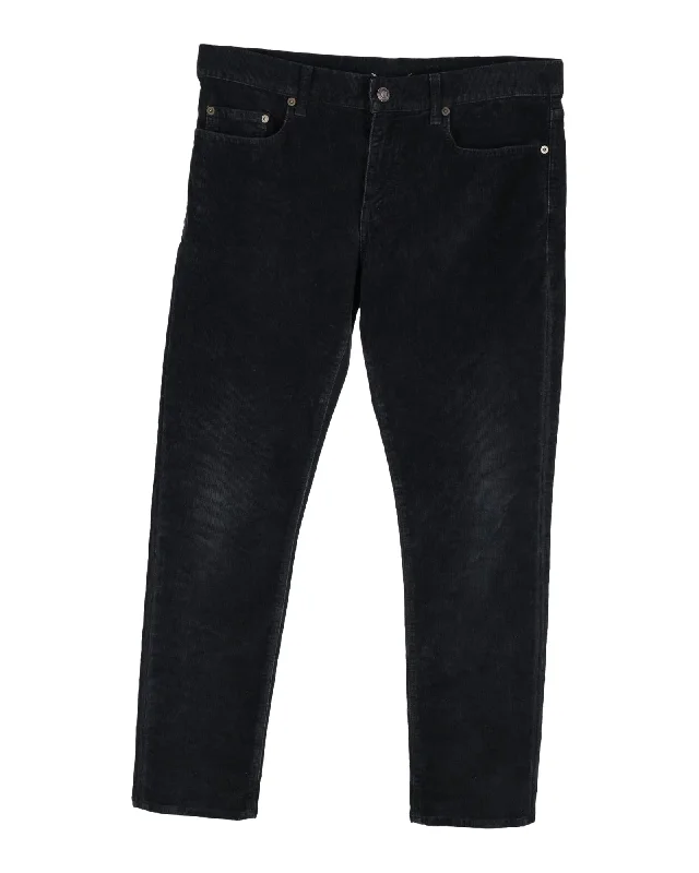 Saint Laurent Straight-Leg Corduroy Trousers in Black Cotton