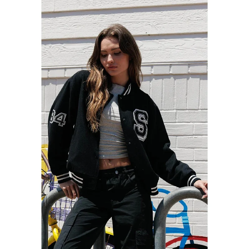 Varsity S Patch Bomber Jacket - Black