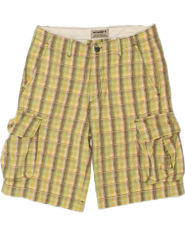 40WEFT Mens Cargo Shorts W32 Medium Yellow Check Cotton