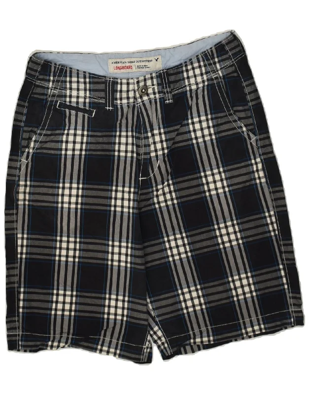 AMERICAN EAGLE Mens Chino Shorts W30 Medium  Navy Blue Check Cotton