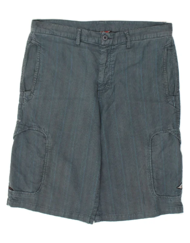 BEAR Mens Cargo Shorts W34 Large Blue Striped Cotton