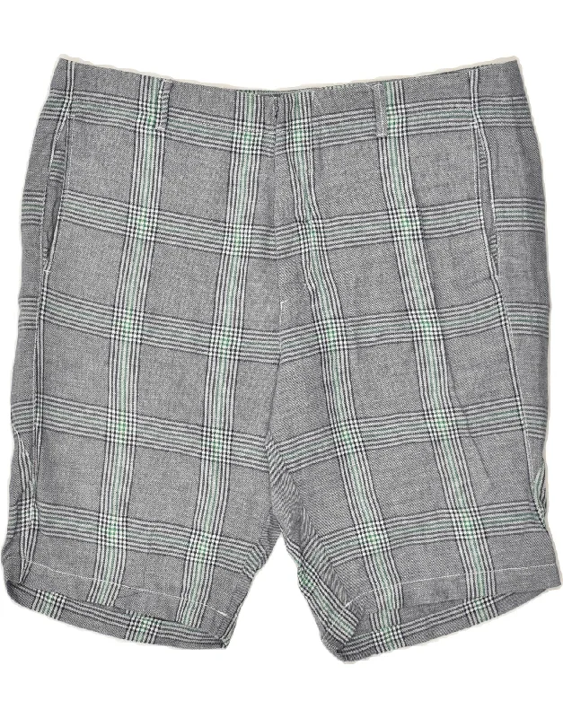 BENETTON Mens Casual Shorts IT 54 2XL W42  Grey Plaid Cotton