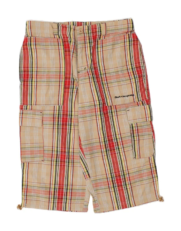 BEST COMPANY Mens Cargo Shorts Medium W32 L18  Beige Check Cotton