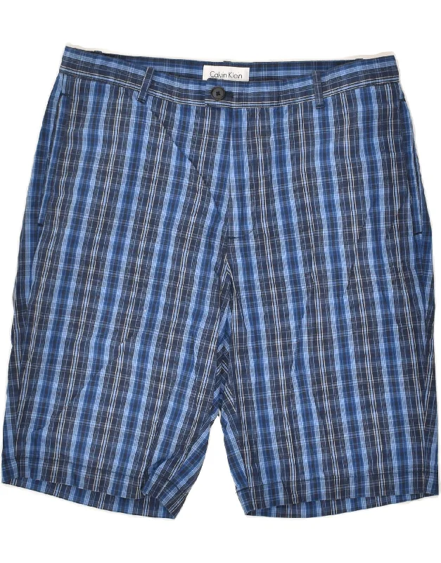 CALVIN KLEIN Mens Chino Shorts W32 Medium  Blue Check Cotton