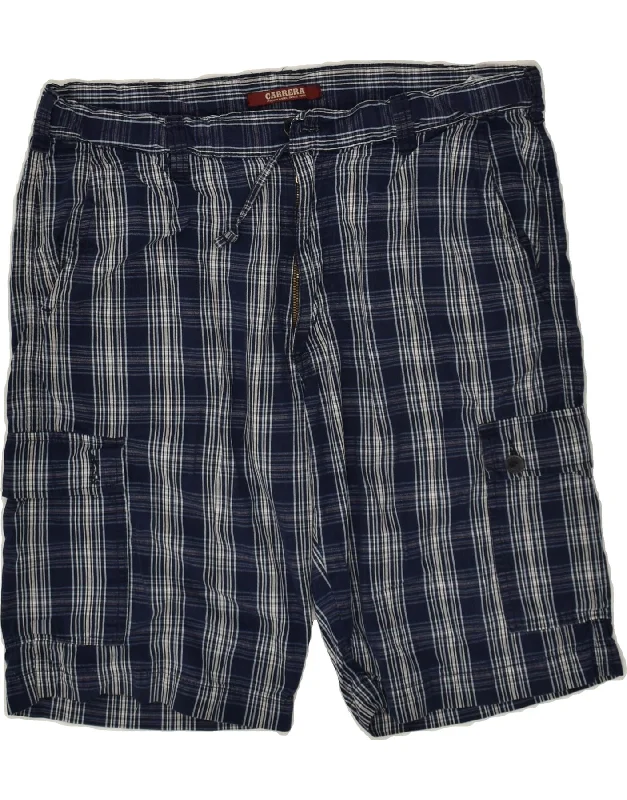 CARRERA Mens Cargo Shorts W36 Large Navy Blue Check Cotton