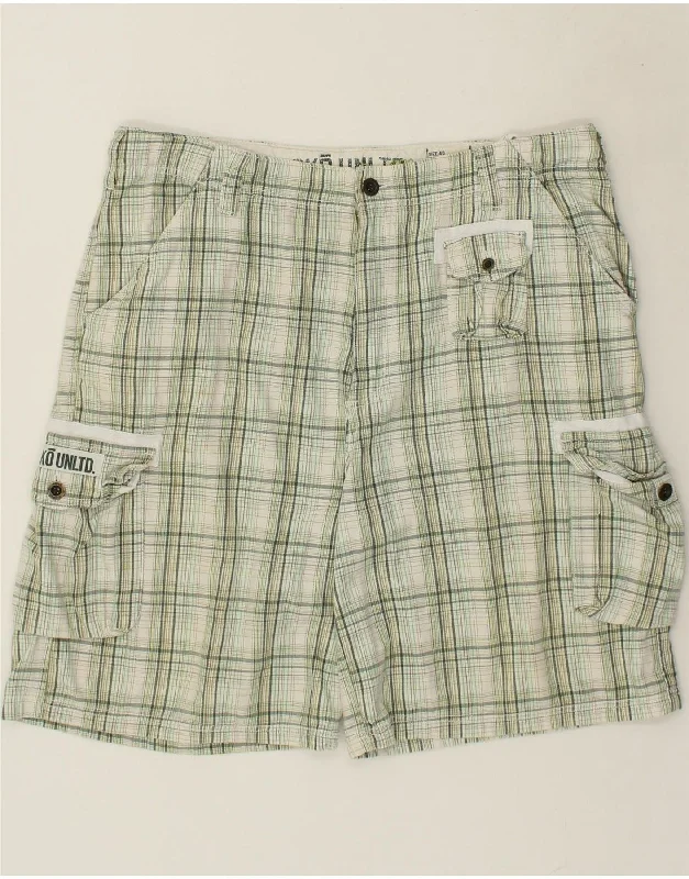 ECKO UNLTD Mens Cargo Shorts W40 XL Green Check Cotton