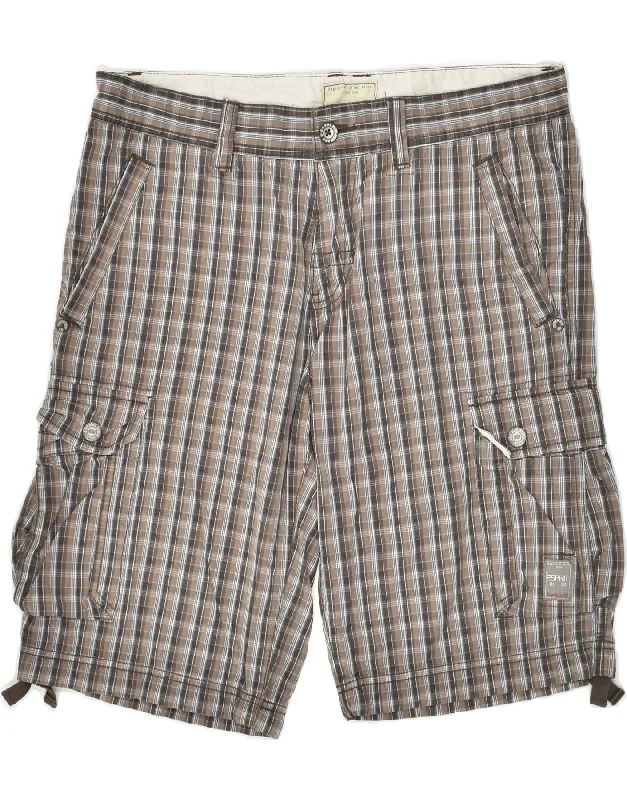 ESPRIT Mens Cargo Shorts W32 Medium Grey Check Cotton