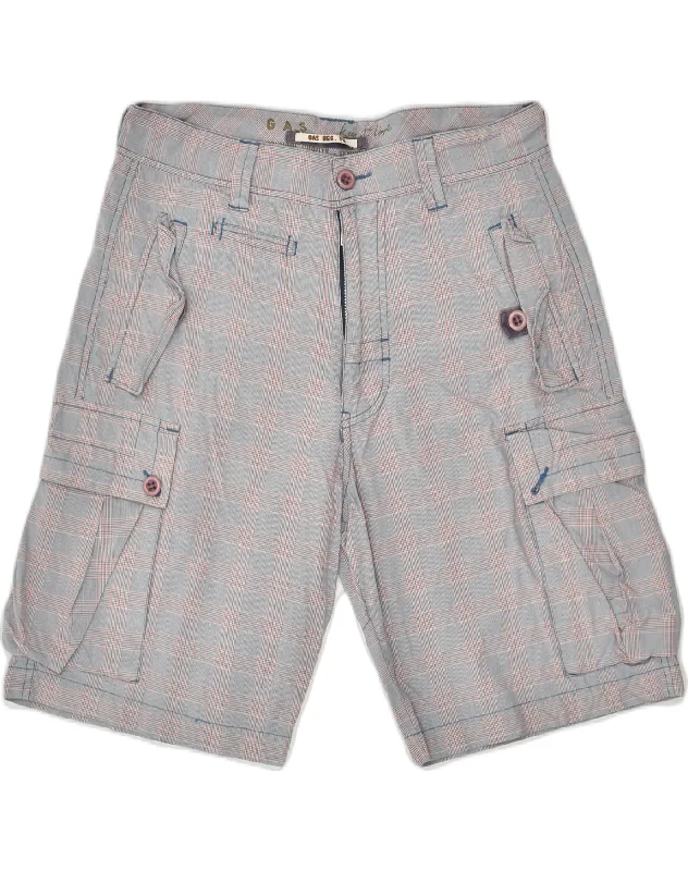 GAS Mens Cargo Shorts W31 Medium Grey Check Cotton