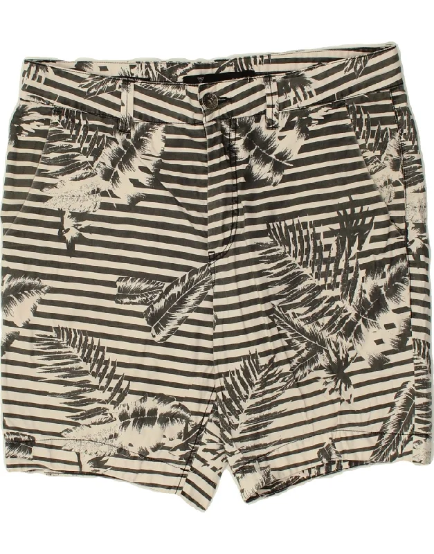 GUESS Mens Travel Graphic Chino Shorts W34 Large Grey Striped Cotton