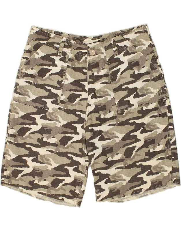 IDENTIC Mens Casual Shorts EU 50 Large W36 Grey Camouflage Cotton