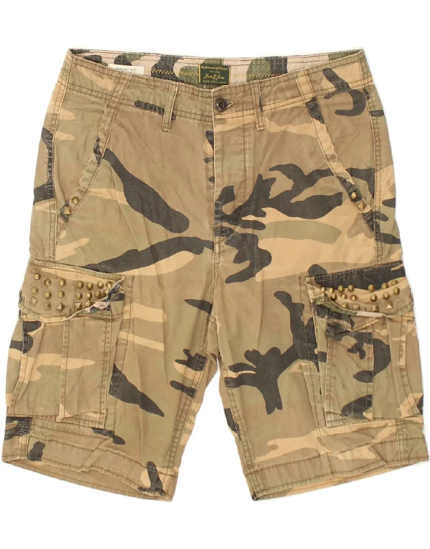 JACK & JONES Mens Cargo Shorts Small W30 Beige Camouflage Cotton